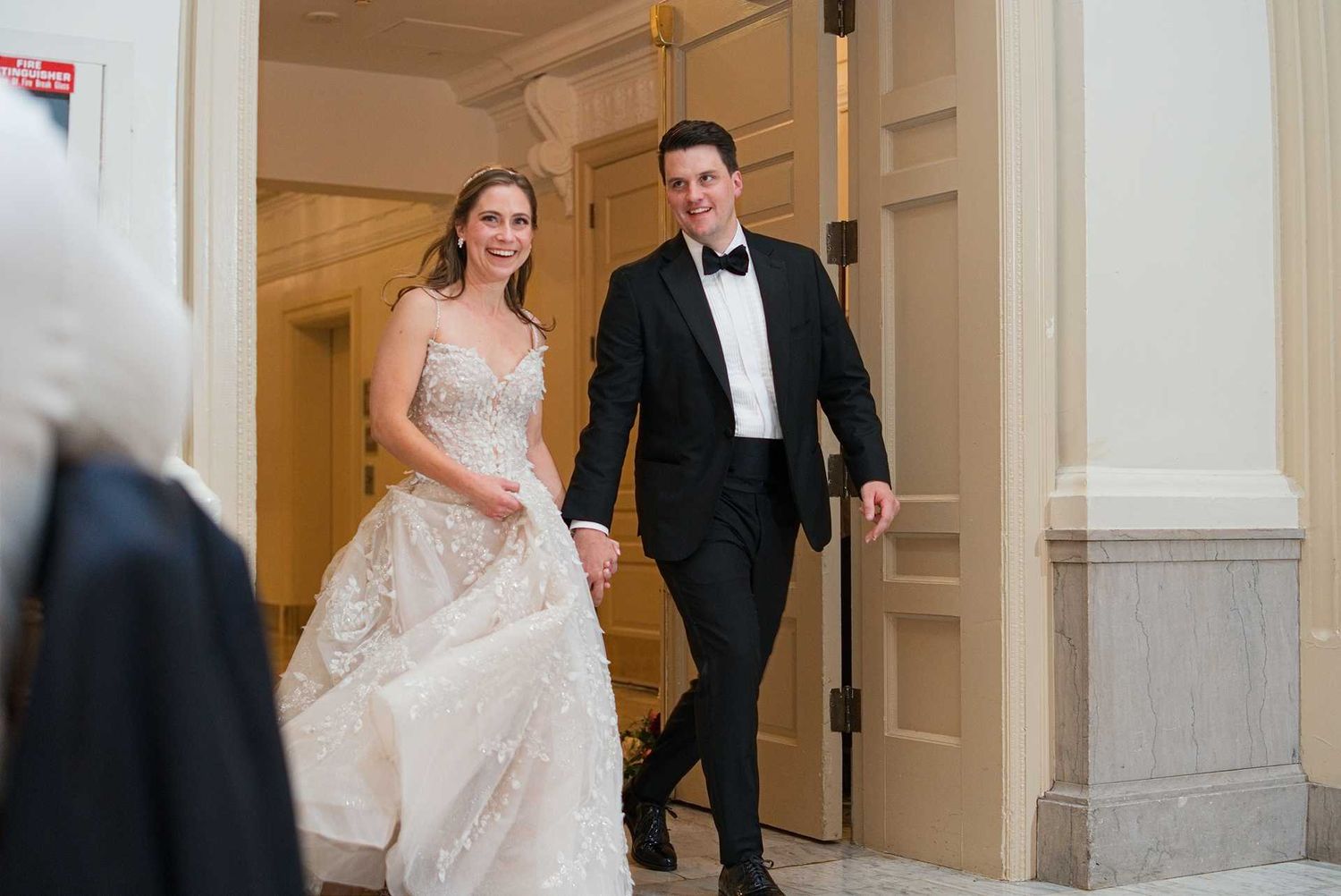Bride  and groom making grand entrance at The Westin Great Southern Columbus Wedding Venue