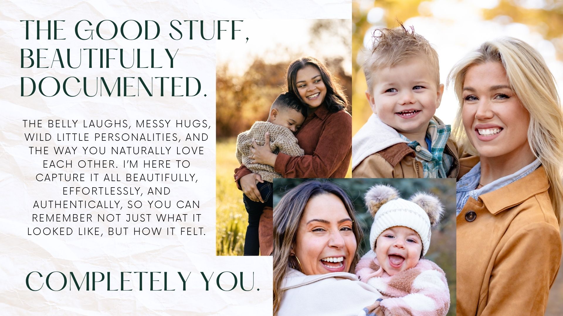 Two smiling women pose outdoors with happy toddlers, capturing joyful family moments in a warm, natural photography setting.