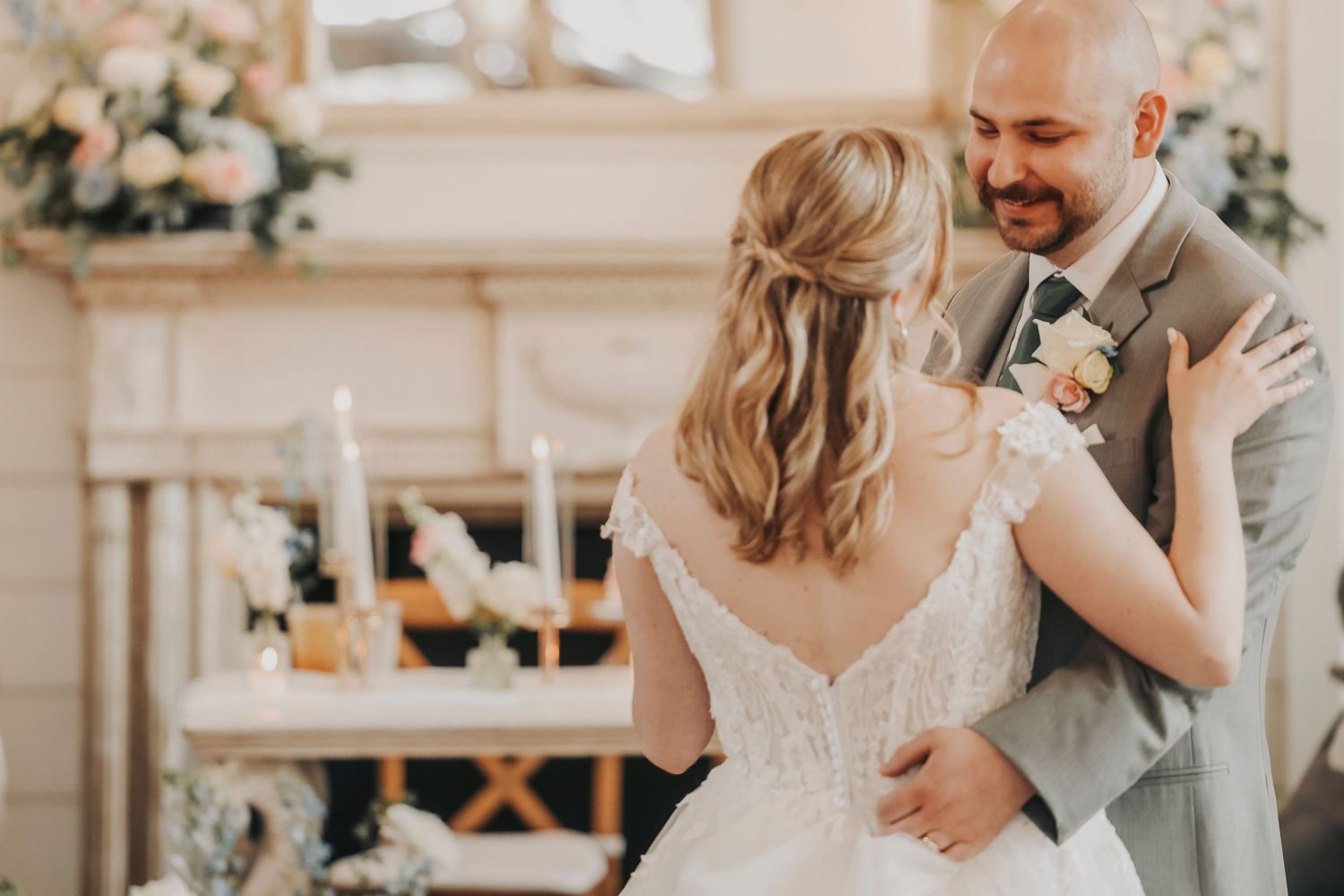 Bride and groom sharing their first dance at their North Texas wedding