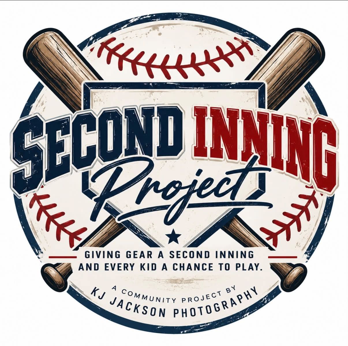 Second Inning Project baseball logo with crossed bats, giving gear a second inning and every kid a chance to play.