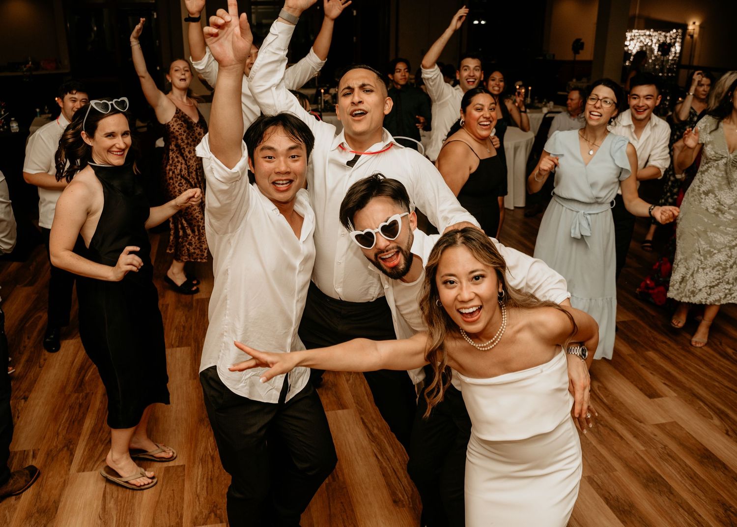 Asian couple dancing during their reception as husband and wife in Lynwood, Washington