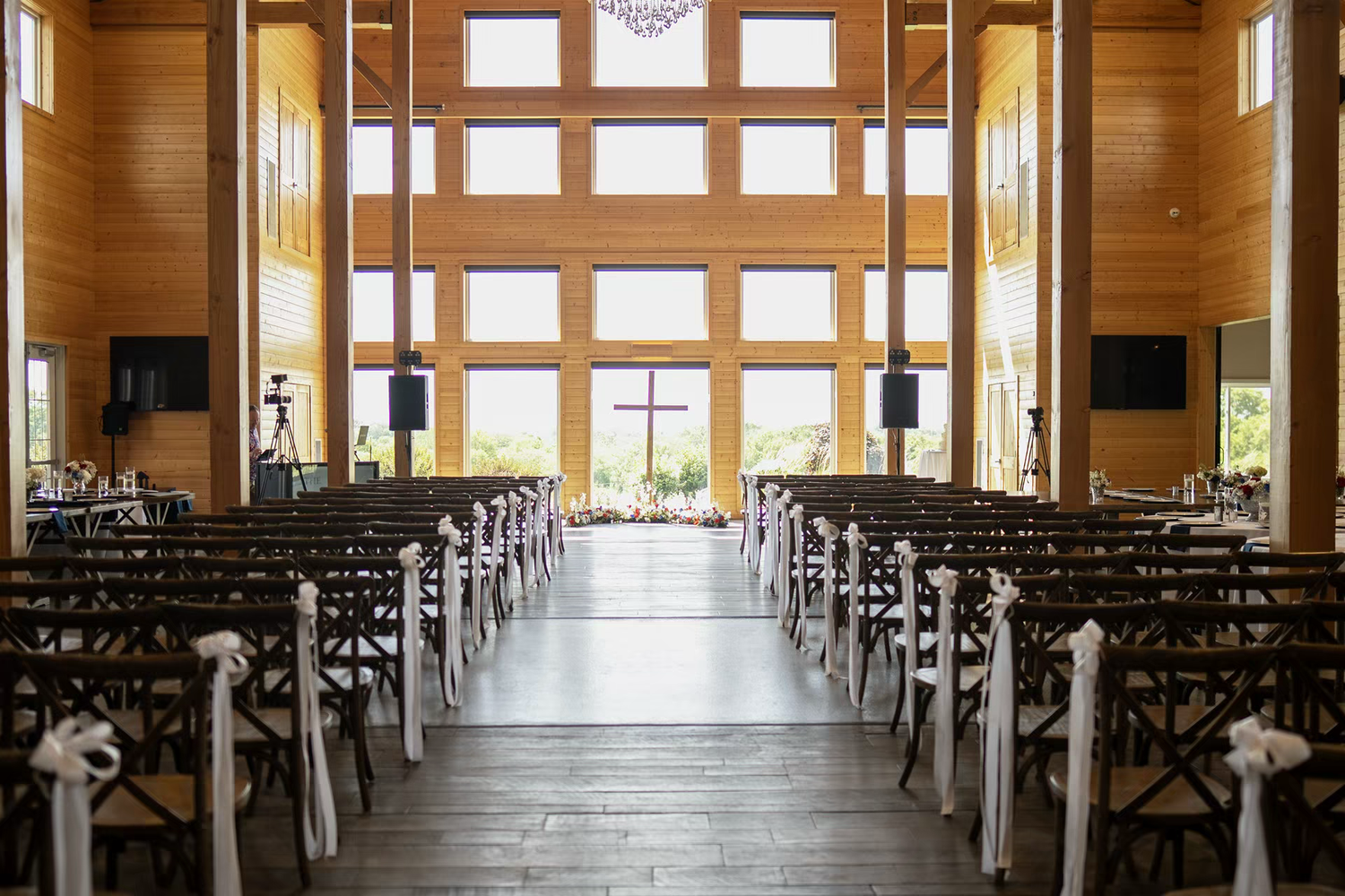 Elegant wedding chapel interior inside Stone Valley Meadows venue