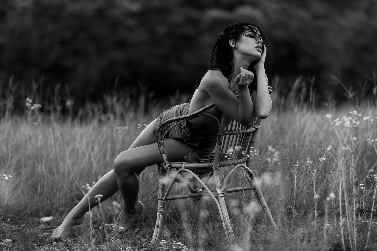 Scatto in bianco e nero con una sedia in ambiente naturale, Serie Cadrega di Andrea Pedretti