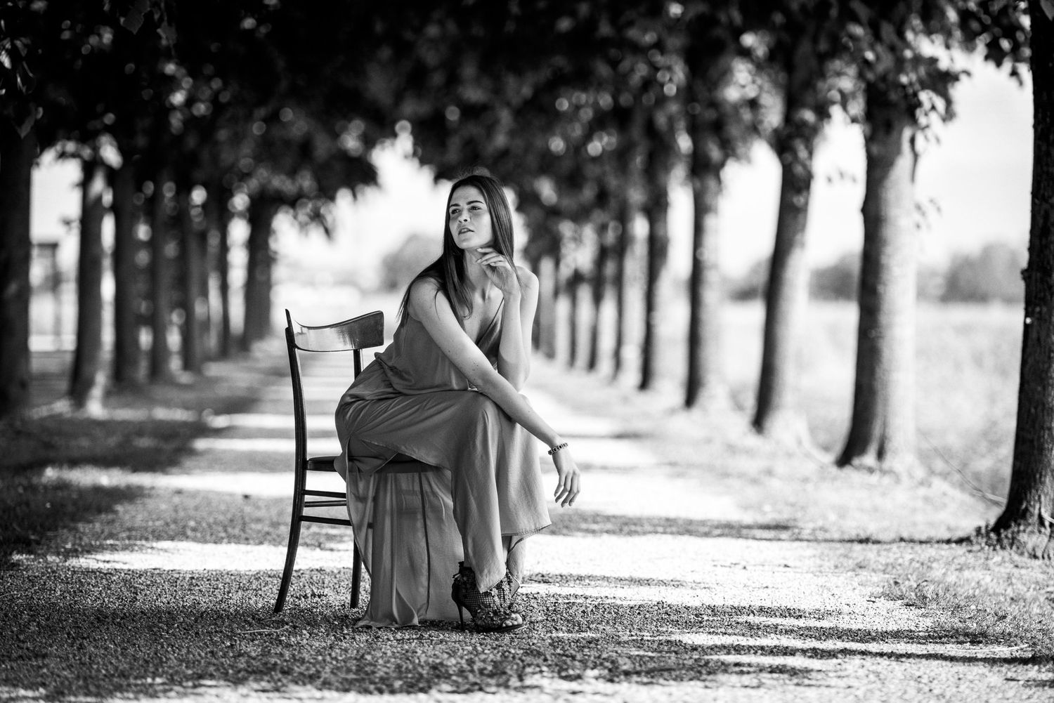 Scatto in bianco e nero con una sedia in ambiente naturale, Serie Cadrega di Andrea Pedretti