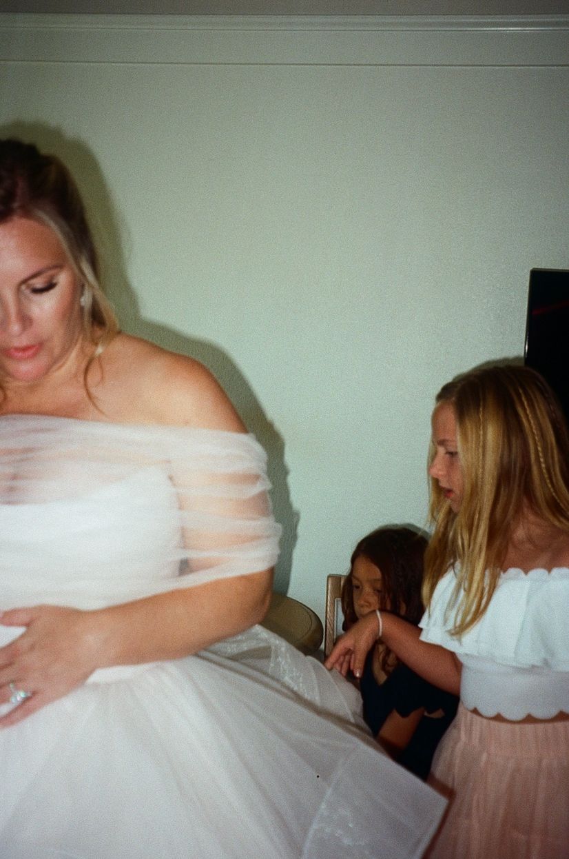 Bride getting dressed