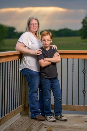 Parent and child sit on a wooden deck railing during sunset, captured in progressive poses at golden hour.