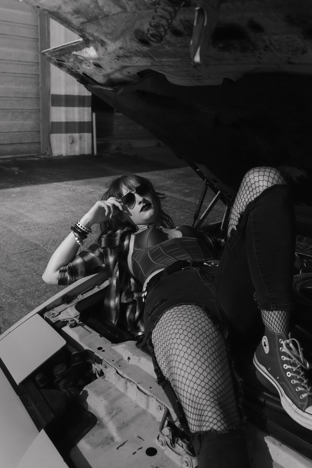 Transgender solo photoshoot with vintage car with 80s vibe taken by Lemon & Honey Co.