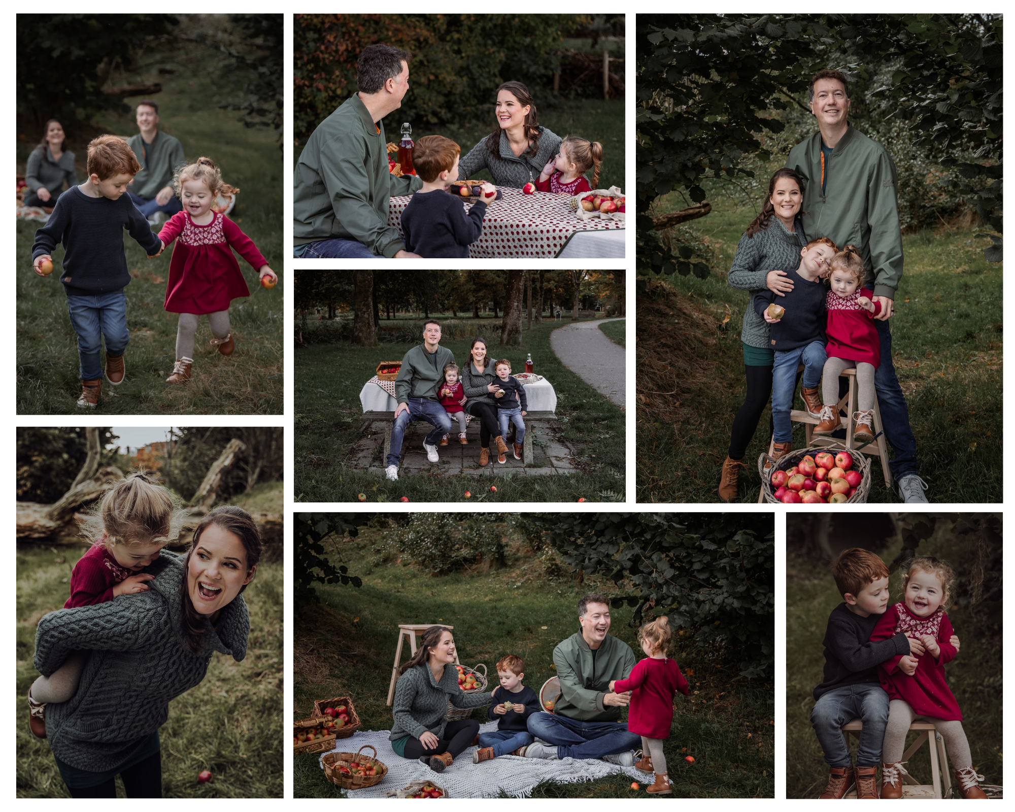 Spontane lifestyle gezinsfotoshoot in Woerden, Utrecht met spelende kinderen tijdens picknick in appelboomgaard in het najaar.