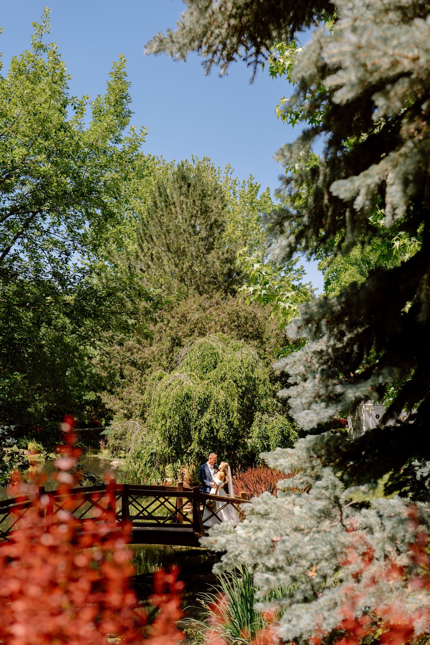 Wedding guests celebrate and throw confetti during a joyous reception exit.