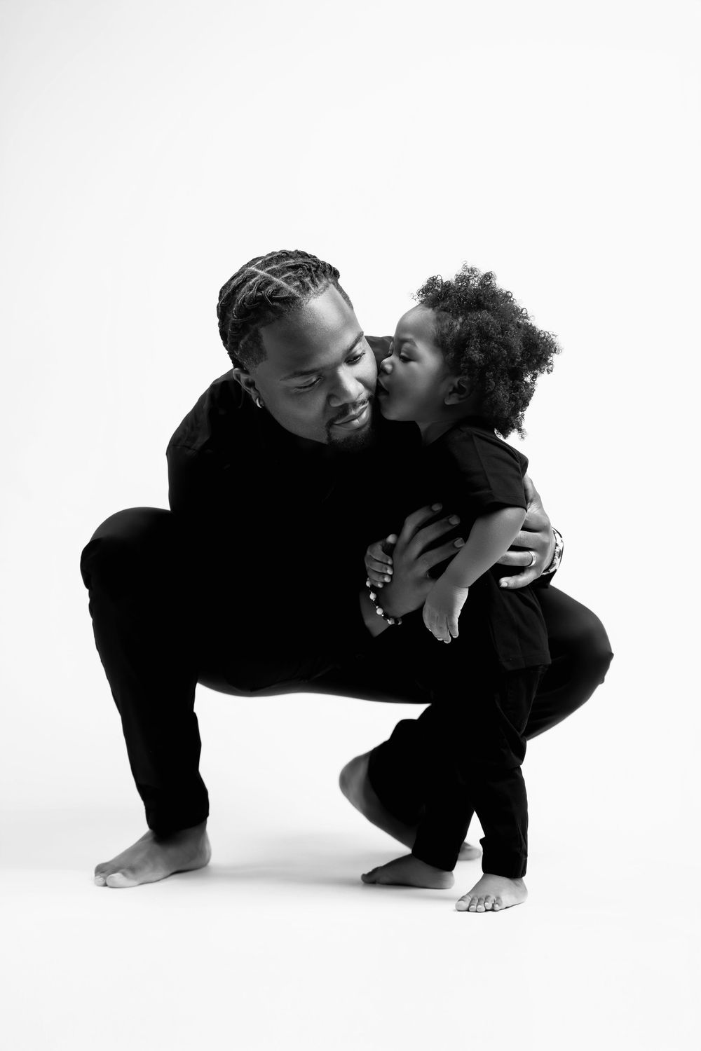 Three black and white artistic photos showing intimate dance poses between two people on a white background.