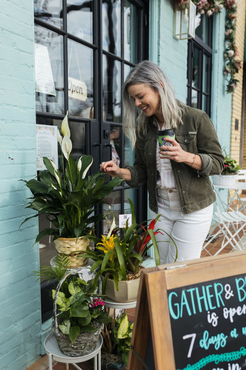 Woman looking at plants
