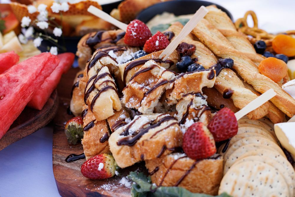 large dessert charcuterie board for an outdoor event image taken by sunshine coast event photographer