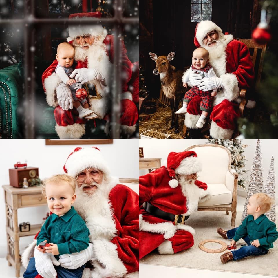 Christmas mini session with Santa featuring festive decorations and holiday magic. Middle TN Child Photographer
