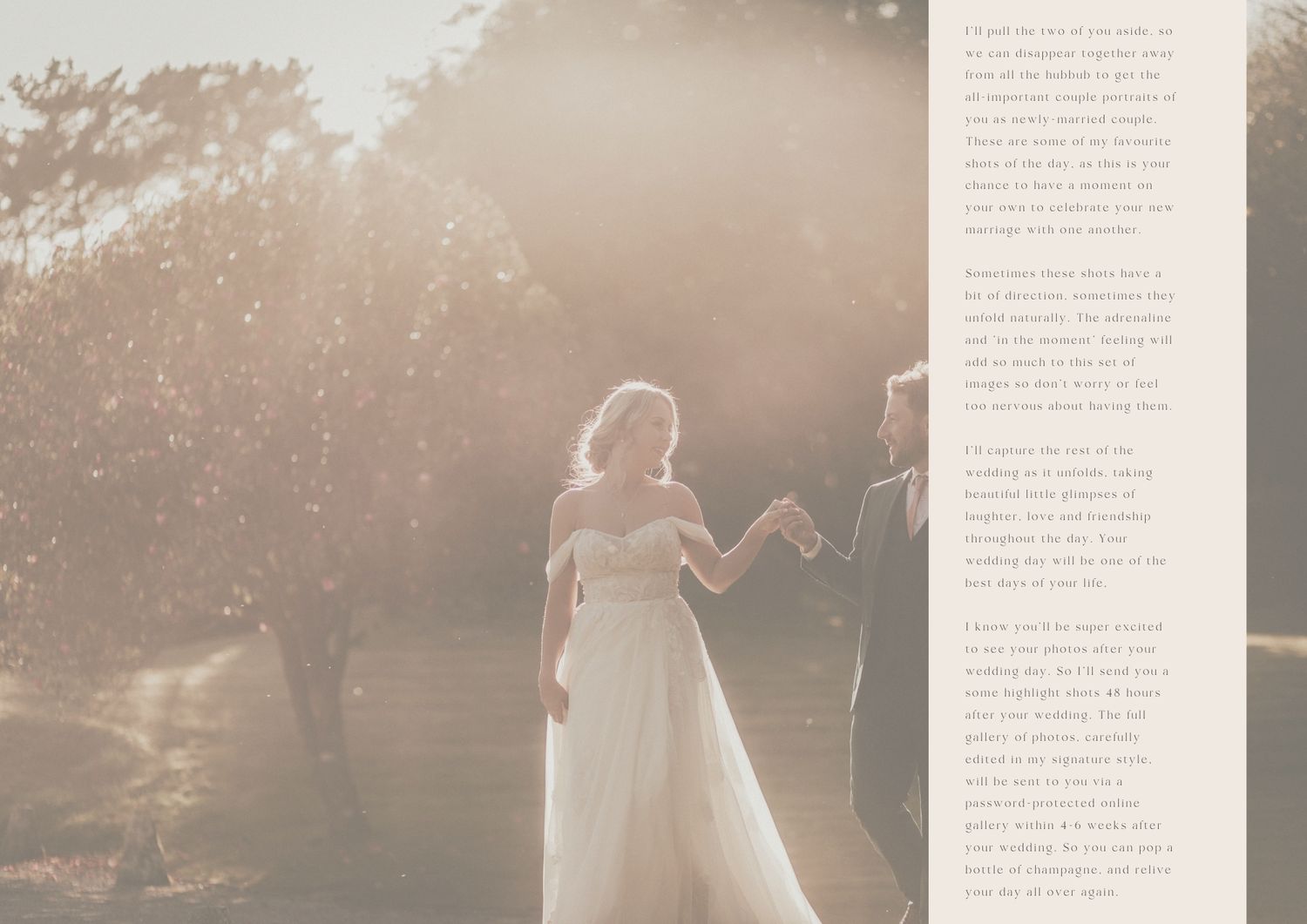 A dreamy collage of wedding photography images with soft warm lighting and ethereal golden hour tones.