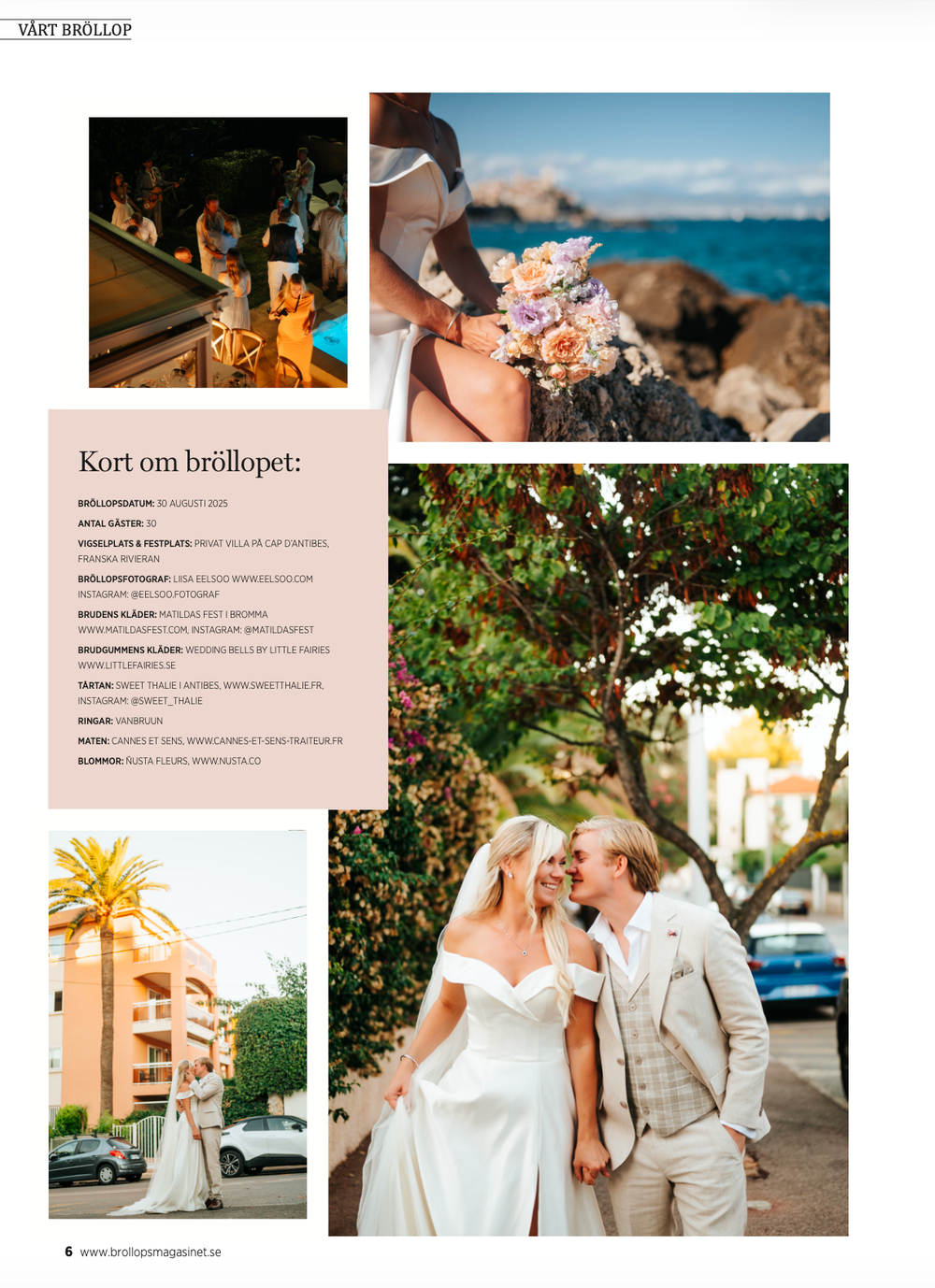 A collection of wedding photography images arranged in a grid layout showing romantic moments in outdoor settings.
