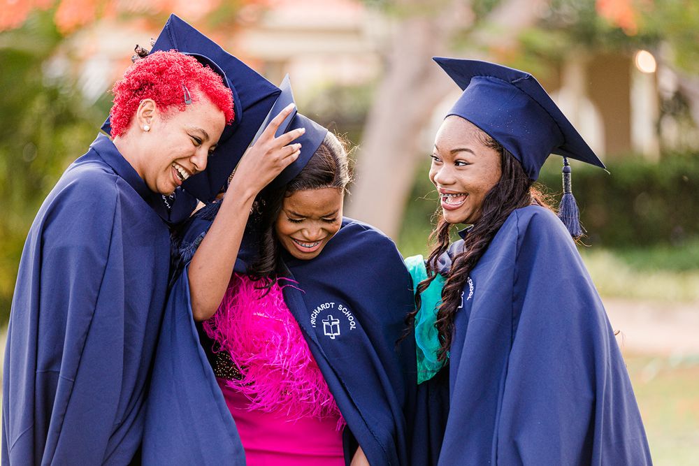 a graduation photo of a three Black girls in Maputo, Mozambique by mercy koimburi