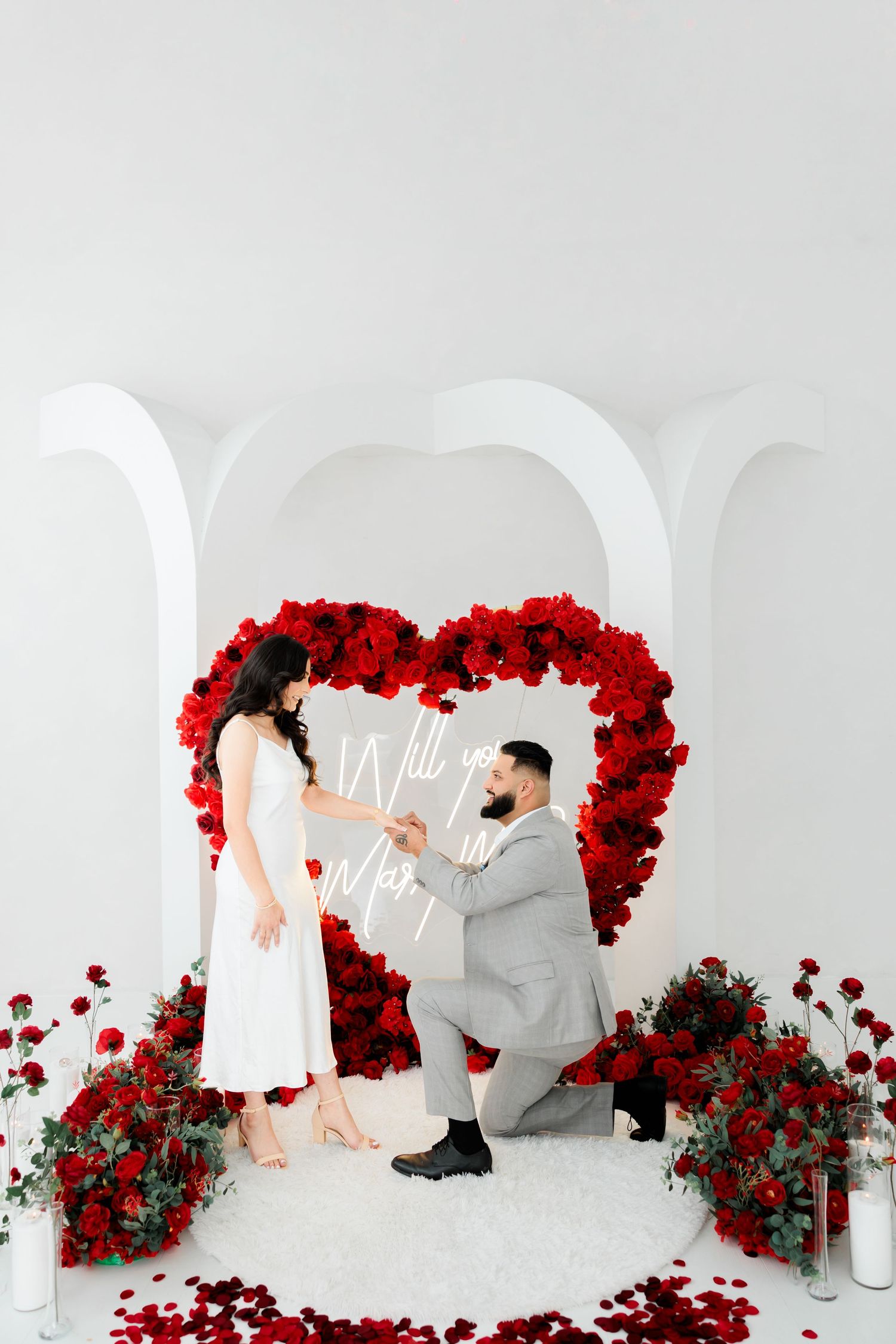ndoor luxury proposal setup designed for a romantic surprise