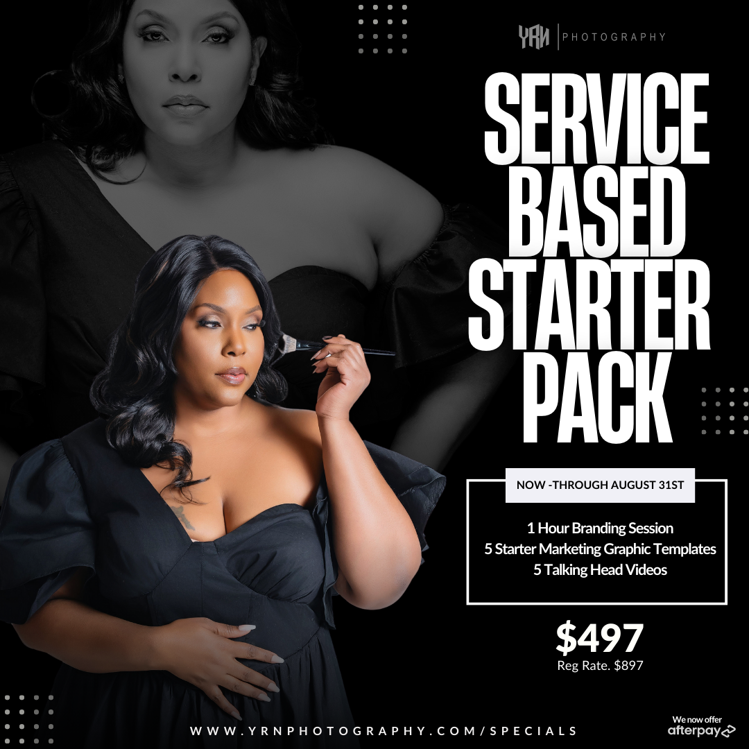 Marketing flyer for photography service starter pack featuring pricing and package details.