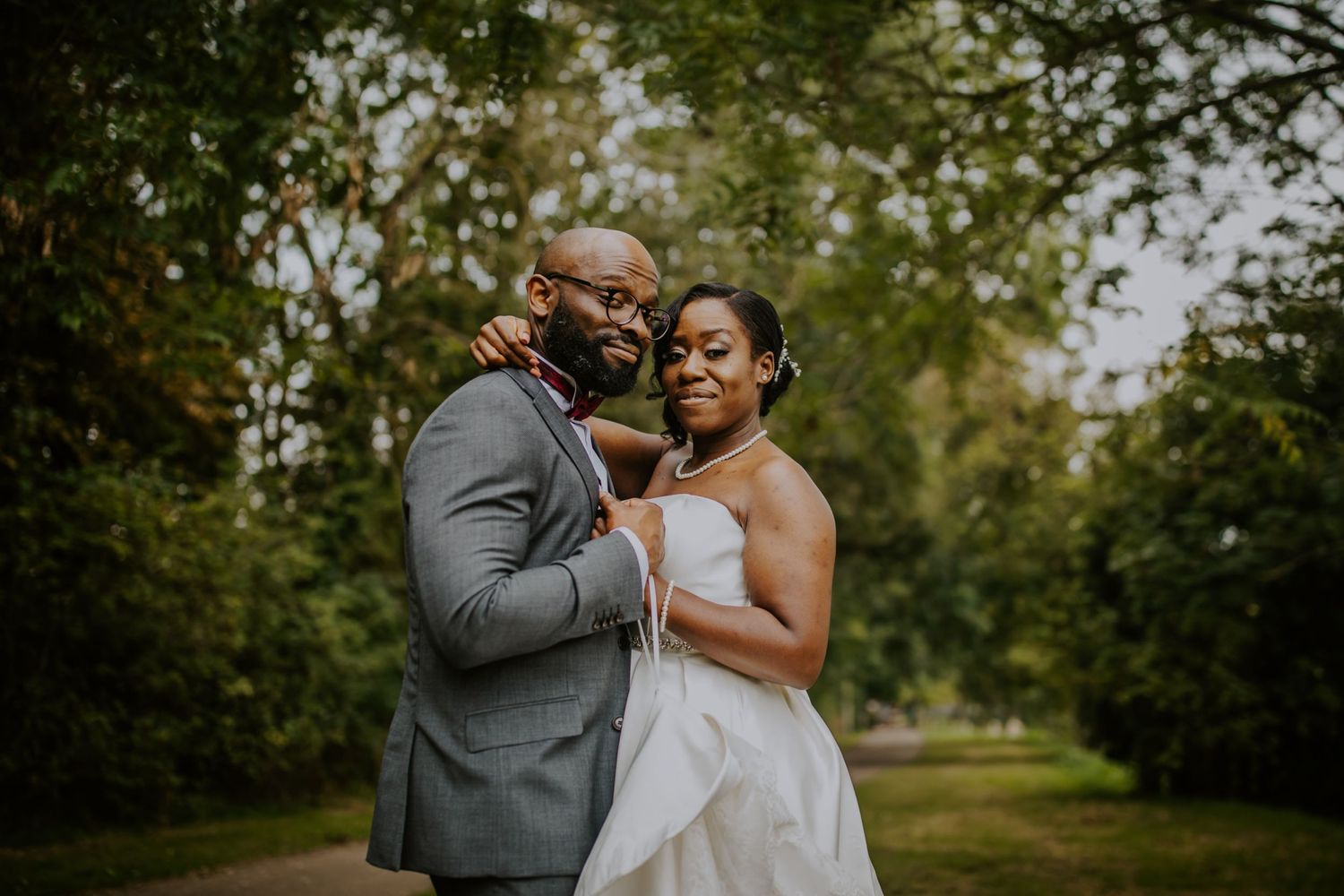 Bride and groom at their wedding in Bedford countryside”