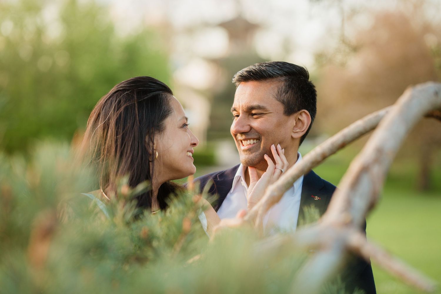 hindu asian indian couple cute moment amongst trees