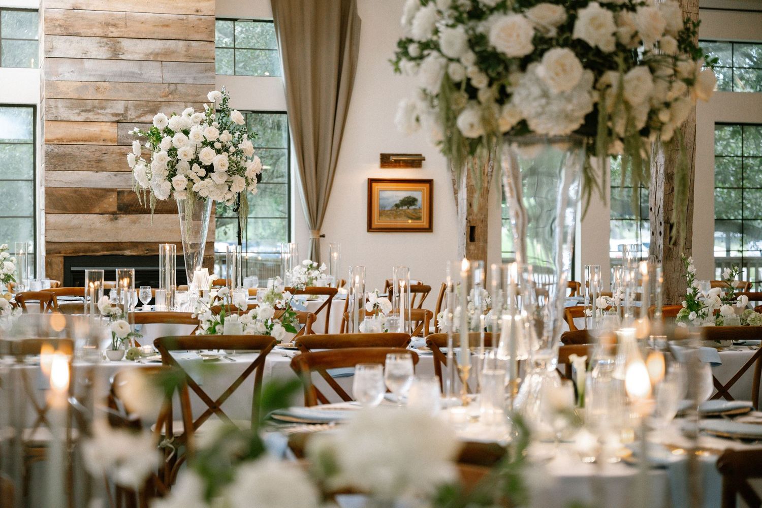 White, blue and green tablescape at Historic Hill House in Willis Texas.
