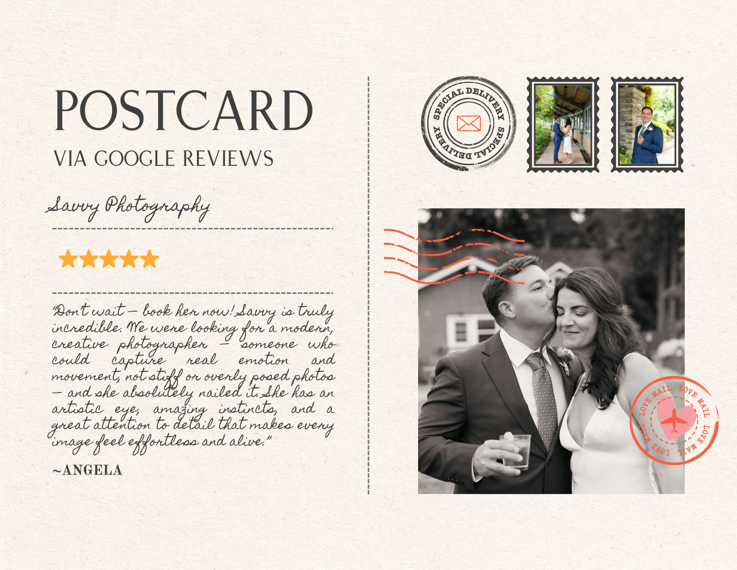 A collection of vintage-style postcards and reviews arranged in a collage format against a white background.