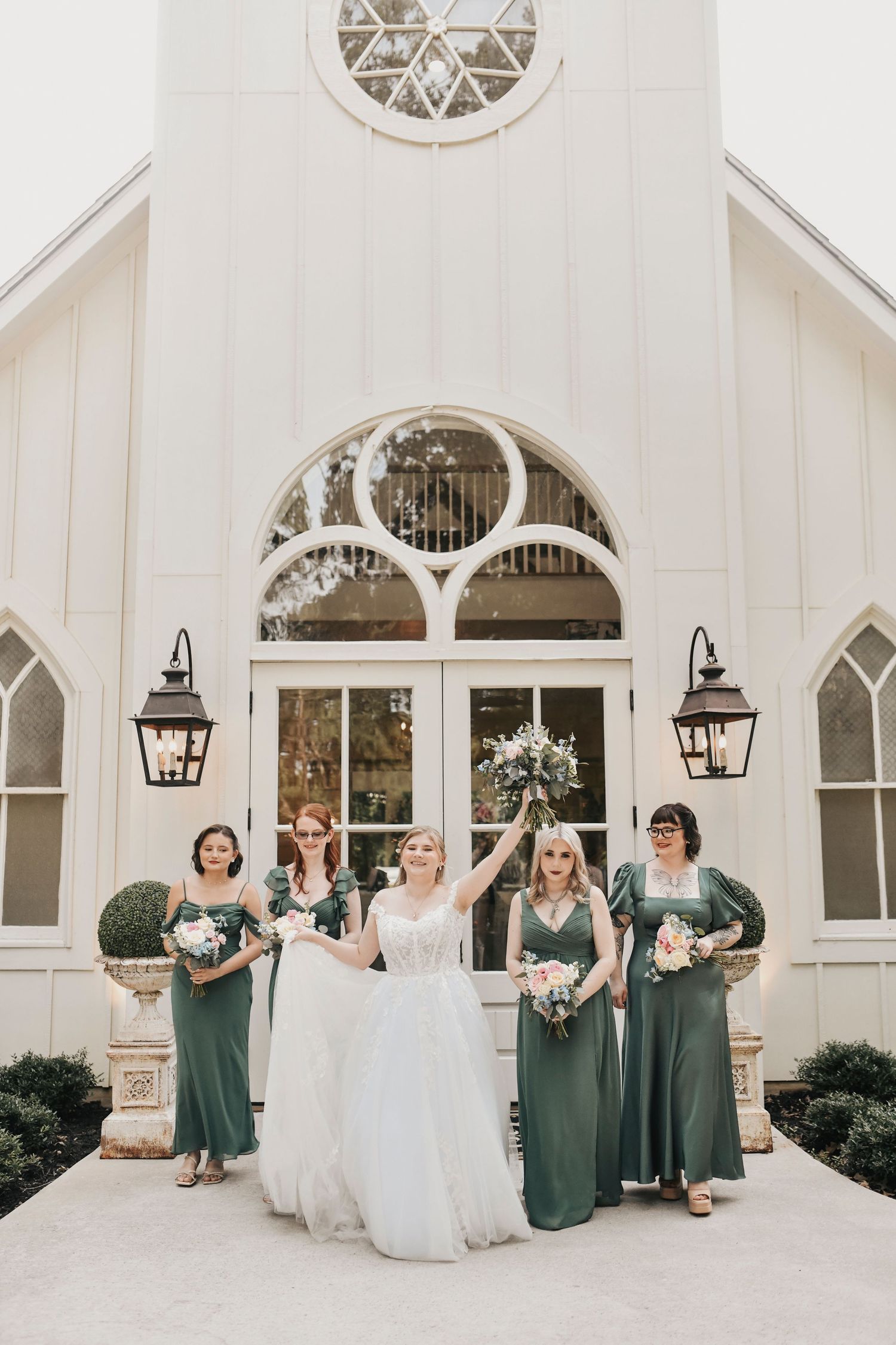 Elegant bridesmaid portraits at a romantic pastel Texas wedding