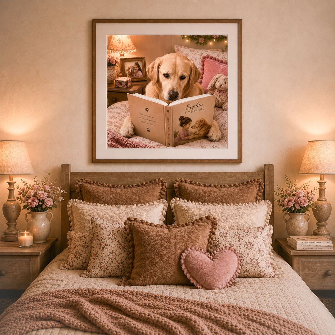 Framed Love Lane Designs keepsake displayed in a cosy child's bedroom.