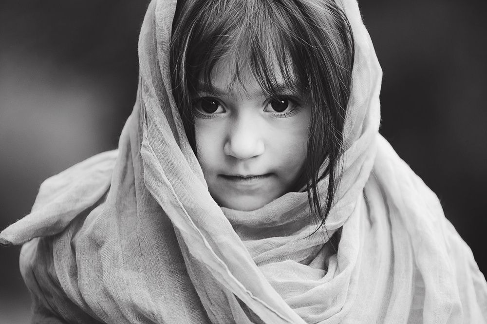 Black and white child portrait photographed by fine art family photographer