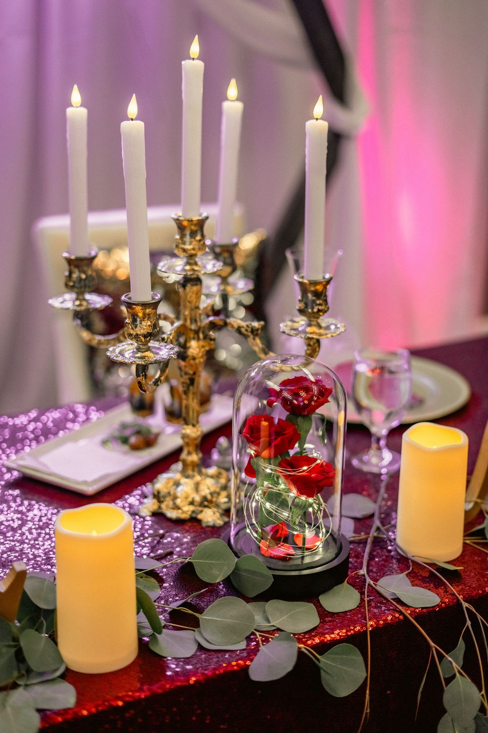 Channel Side Club in Palm Coast Florida. Wedding photography of fun wedding reception. Beauty and the beast theme decor.
