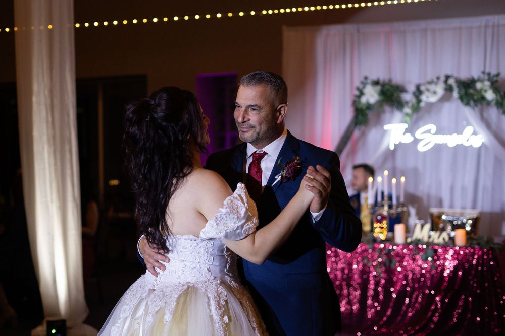 Channel Side Club in Palm Coast Florida. Wedding photography of fun wedding reception. People dancing at party.