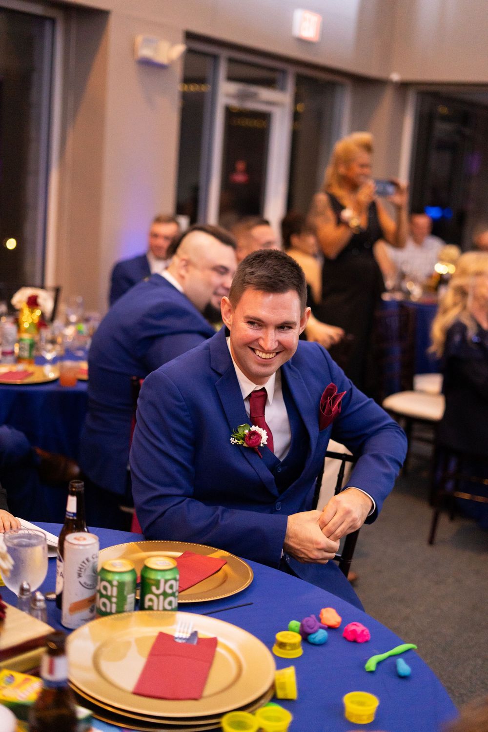 Channel Side Club in Palm Coast Florida. Wedding photography of fun wedding reception. People dancing at party.