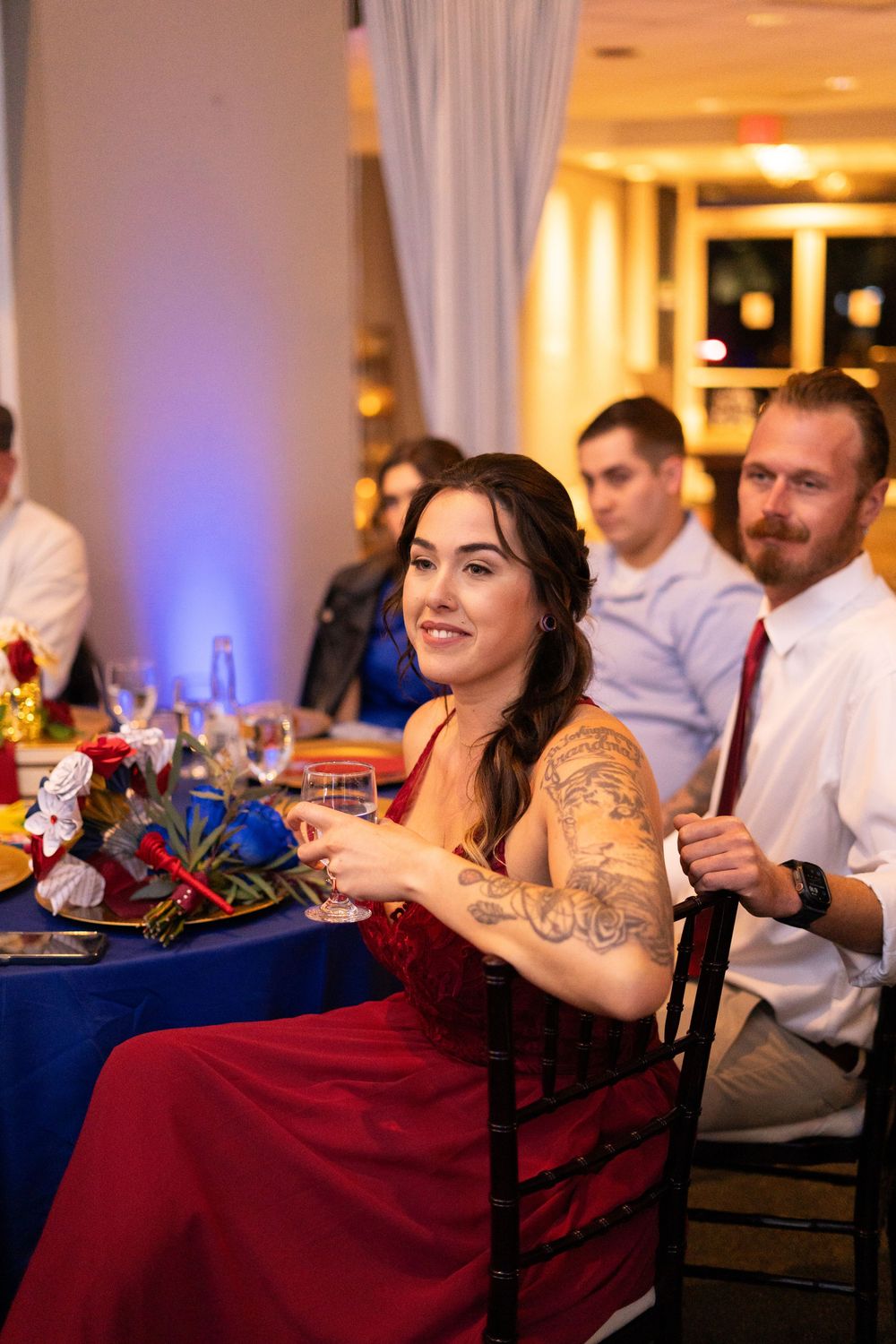 Channel Side Club in Palm Coast Florida. Wedding photography of fun wedding reception. People dancing at party.