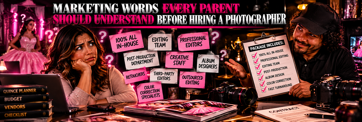 Quinceañera photographer red flags explaining how outside editing companies may handle family photos after a Dallas Fort Worth quince event.