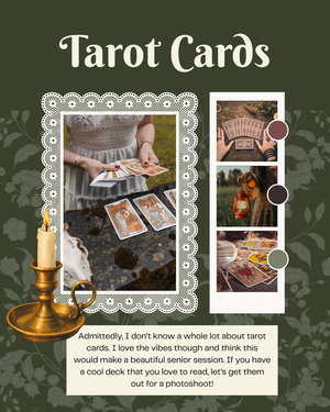 Madison Wisconsin Professional Photographer Model Call for Seniors tarot cards witchy spooky theme october psychic fall candles mystical
