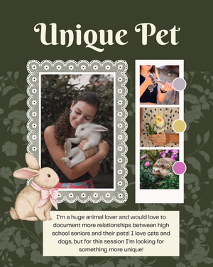 Madison Wisconsin Professional Photographer Model Call for Seniors unique pet exotic animal rabbit bunny lizard snake parrot hedgehog theme