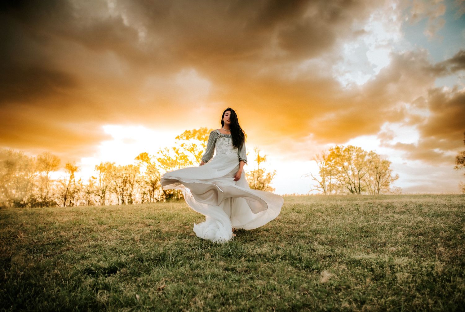 Woman in tulle tosses dress with the sunset behind her, Golden hour, Creative Portraits, Birthday Session, Fort Campbell Photographer,