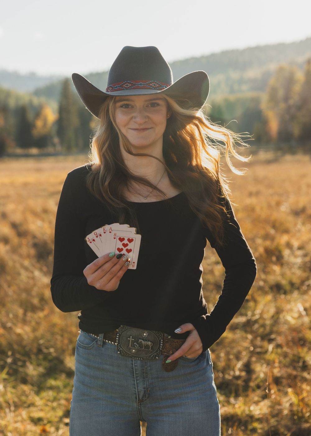 Western senior session with poker cards.