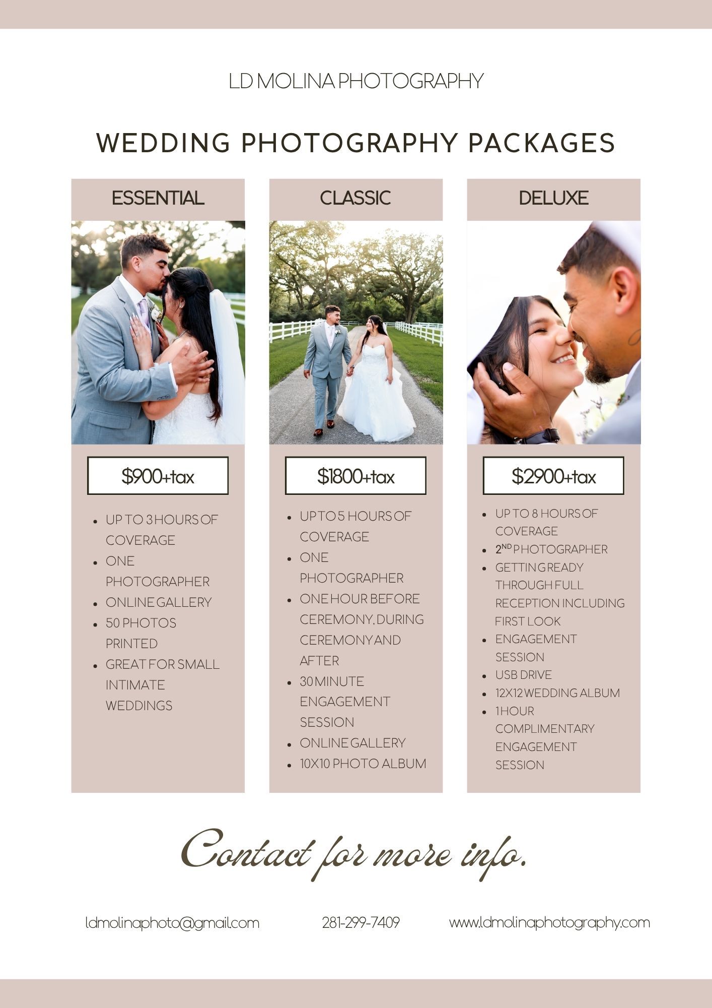 Pricing for wedding packages
