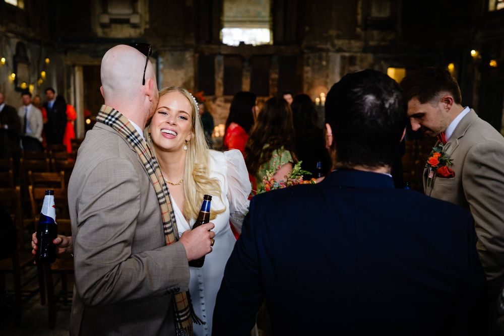 bride and guests at drinks reception in London