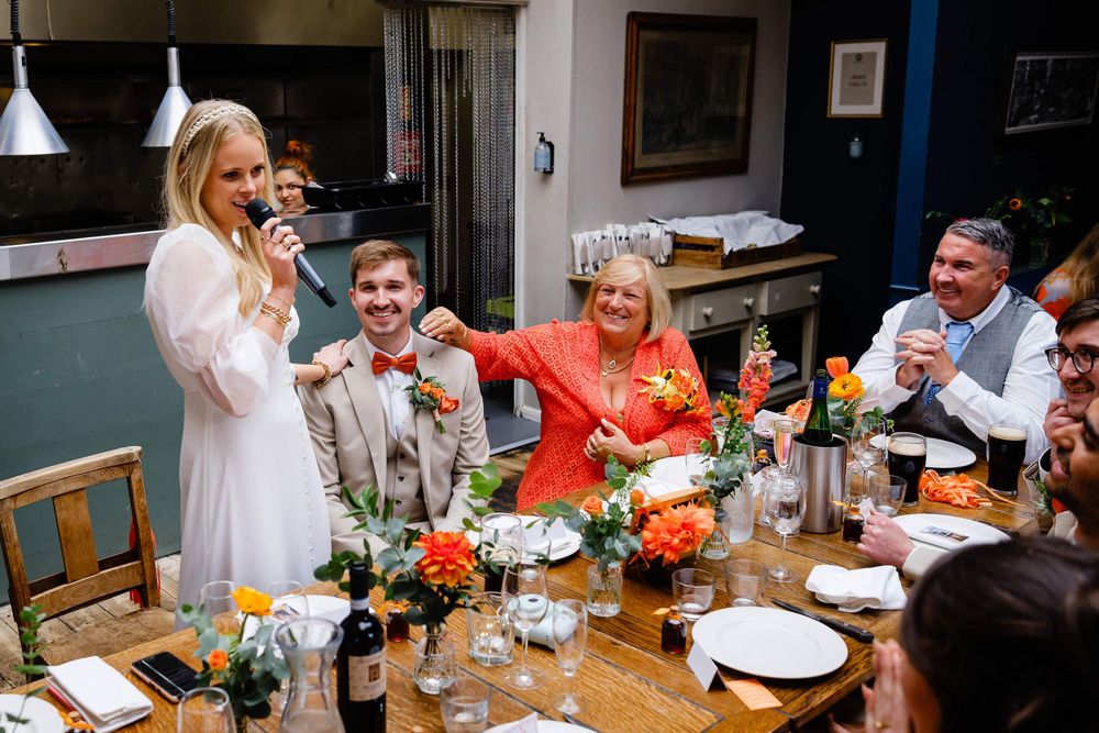 bride doing fabulous speech at wedding