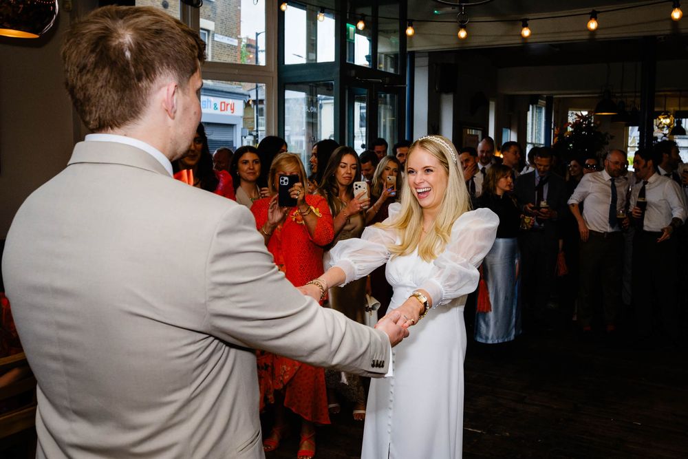 bride and groom first dance at wedding in London