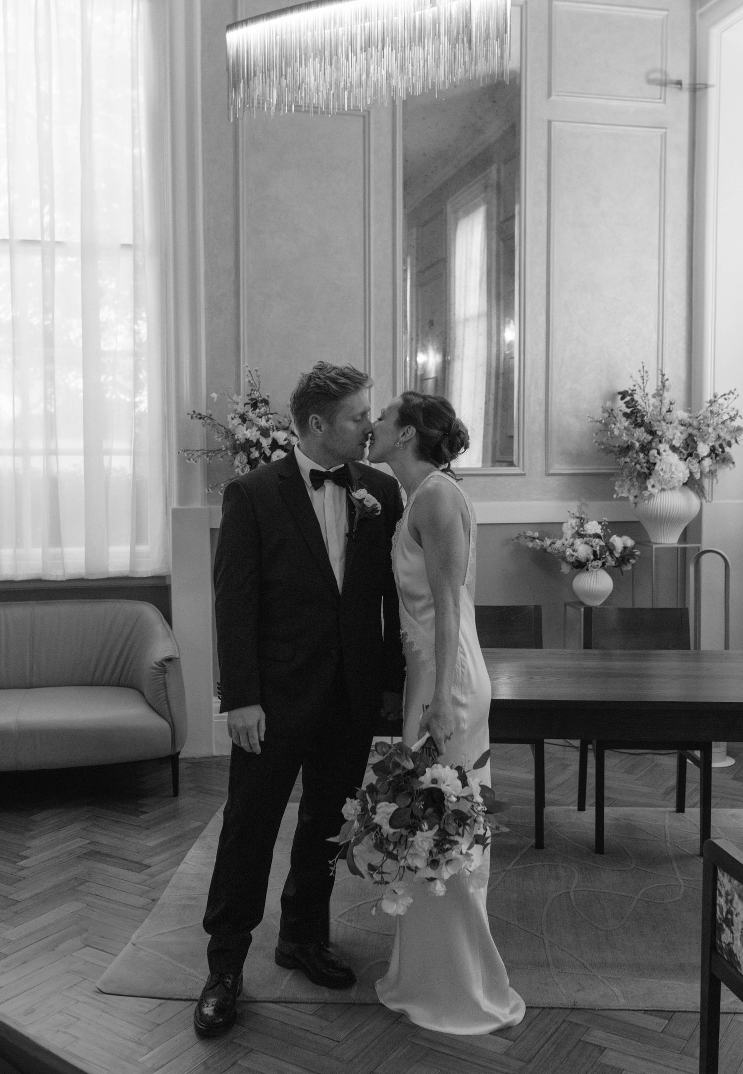 Wedding ceremony in Chelsea Town Hall, vintage wedding dress, wedding in pub