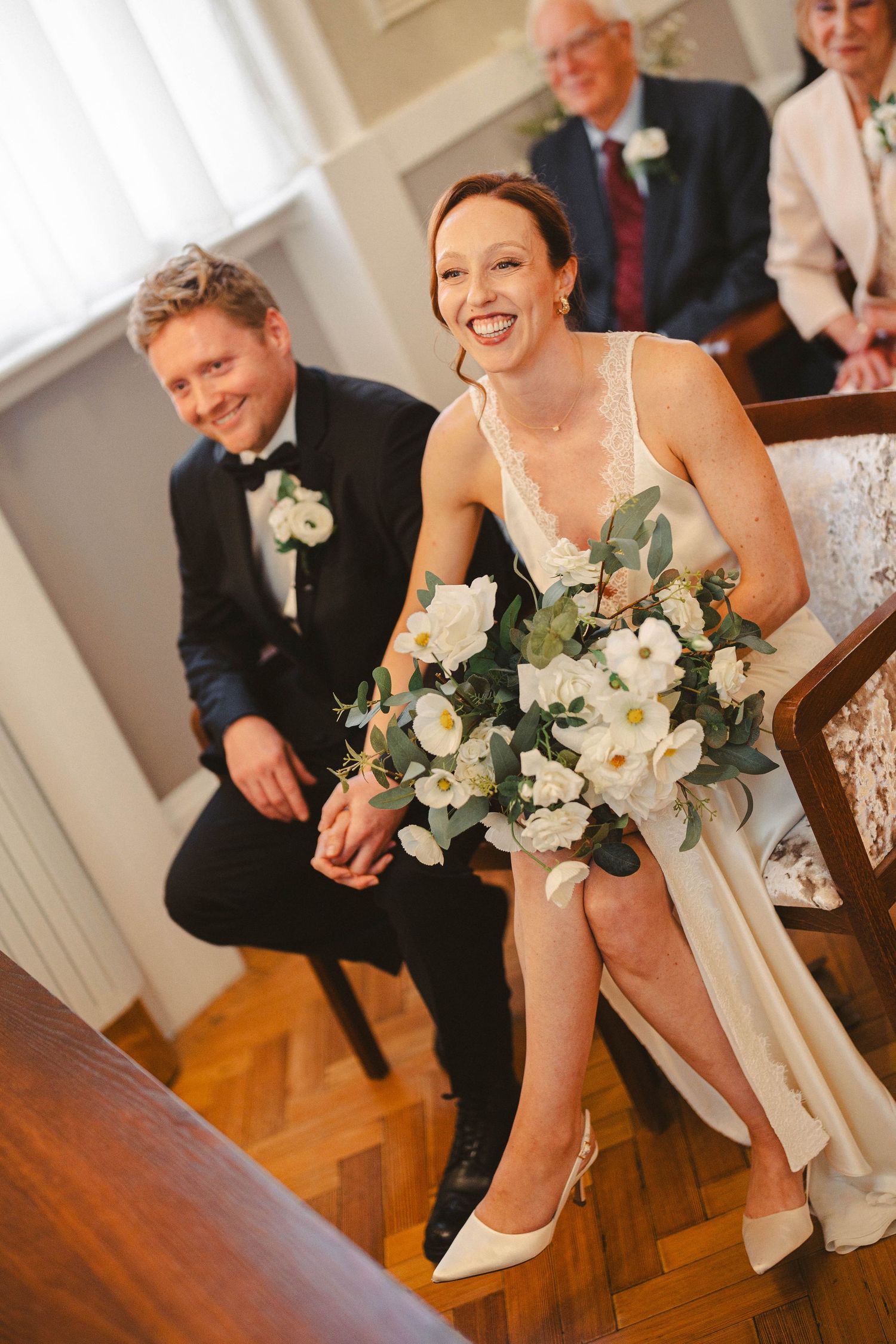 Wedding ceremony in Chelsea Town Hall, vintage wedding dress, wedding vows
