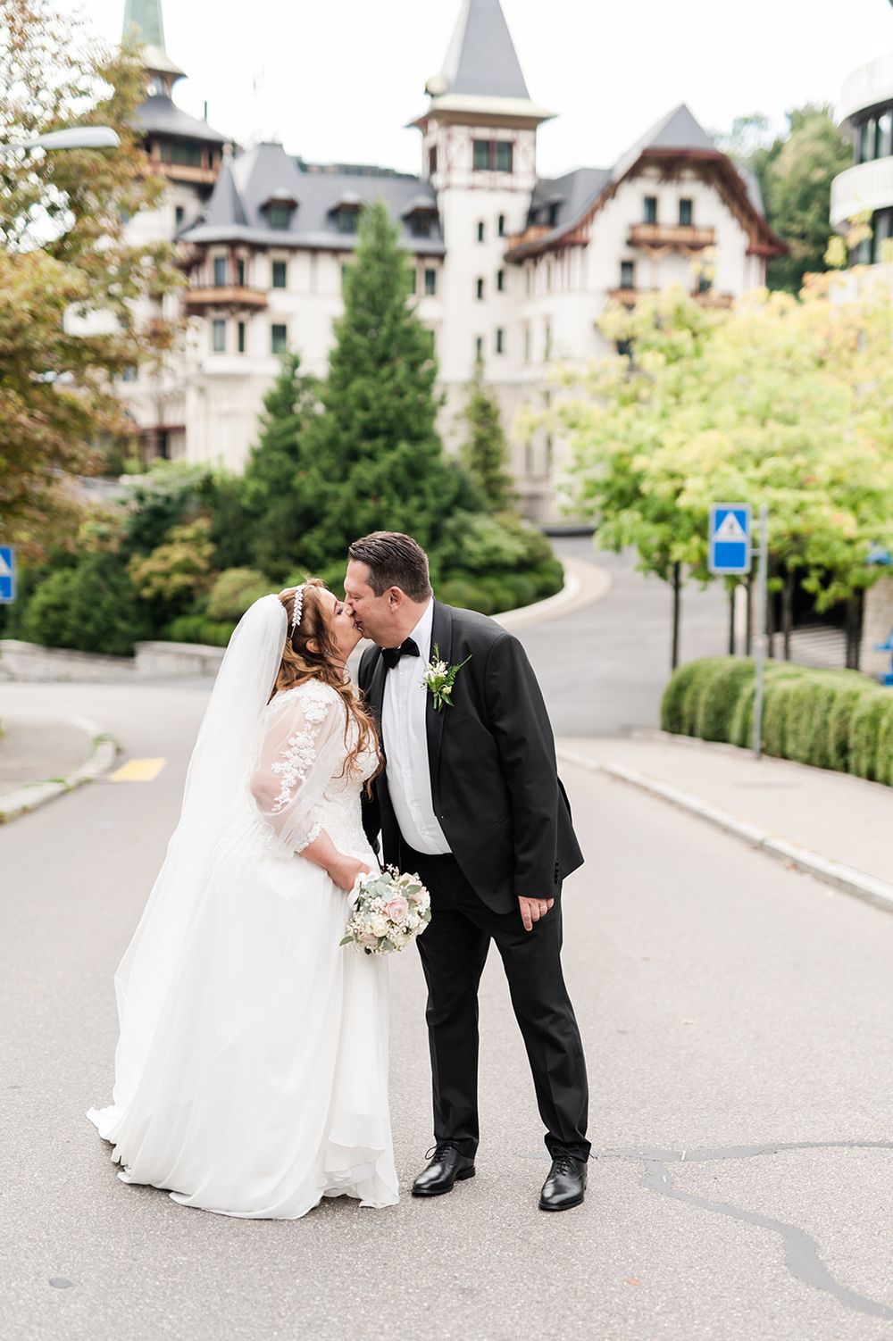 Luxury wedding at Dolder Grand Hotel Zurich with stunning city skyline views and elegant ceremony and reception spaces.