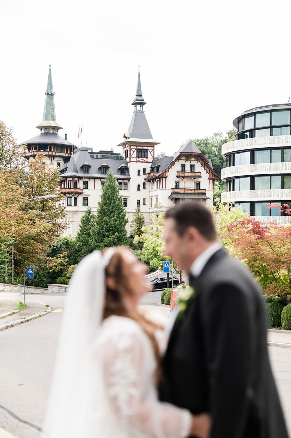 Luxury wedding at Dolder Grand Hotel Zurich with stunning city skyline views and elegant ceremony and reception spaces.