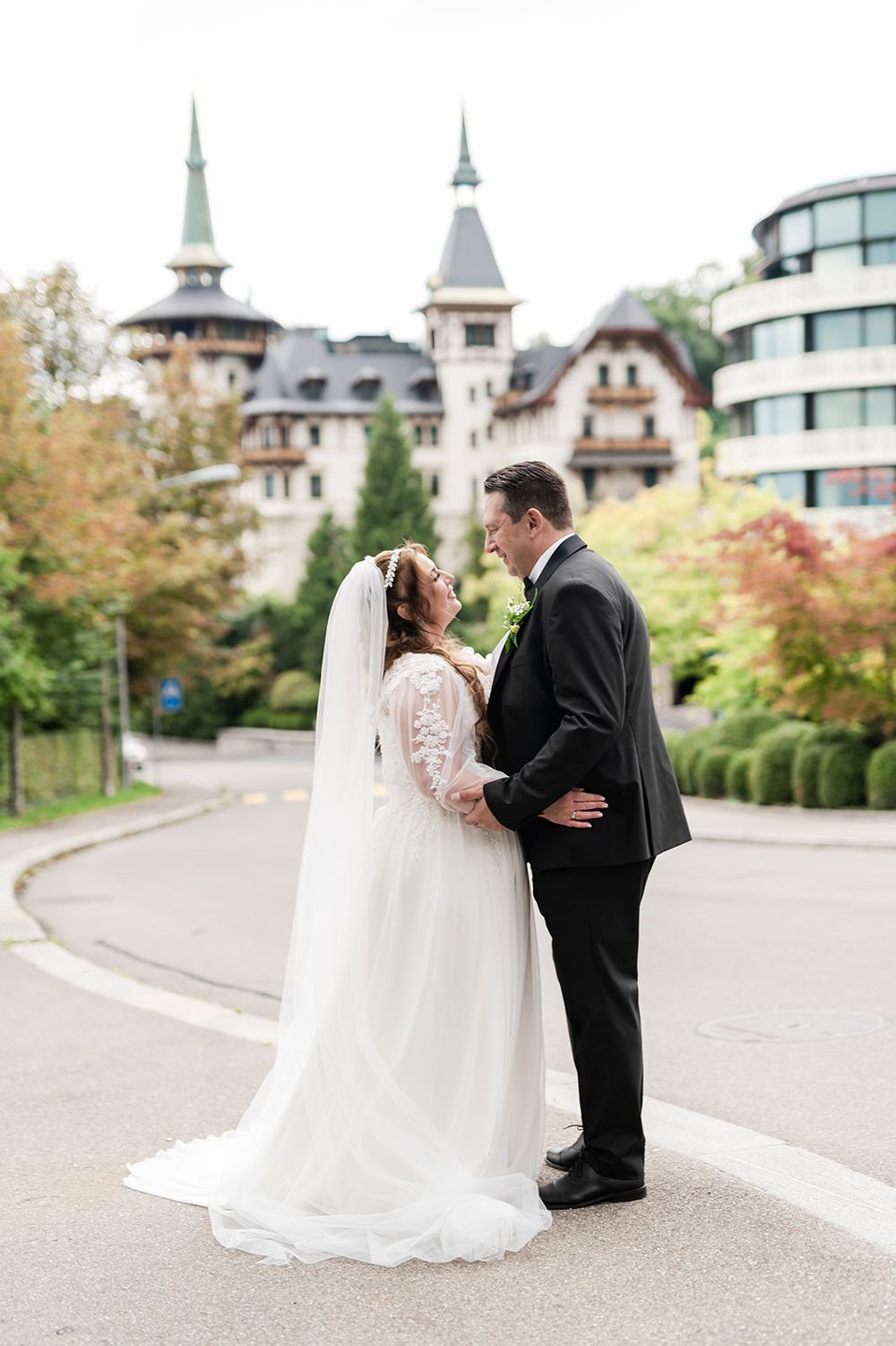 Luxury wedding at Dolder Grand Hotel Zurich with stunning city skyline views and elegant ceremony and reception spaces.
