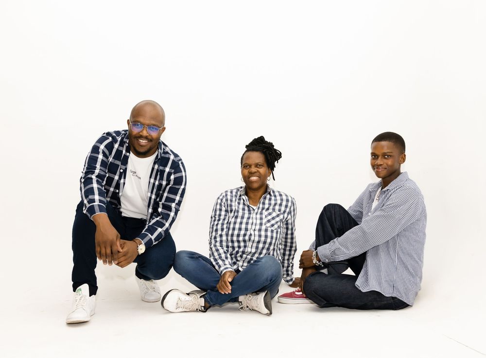 Five casual social media style photos showing people sitting and interacting in different relaxed poses on a white background.