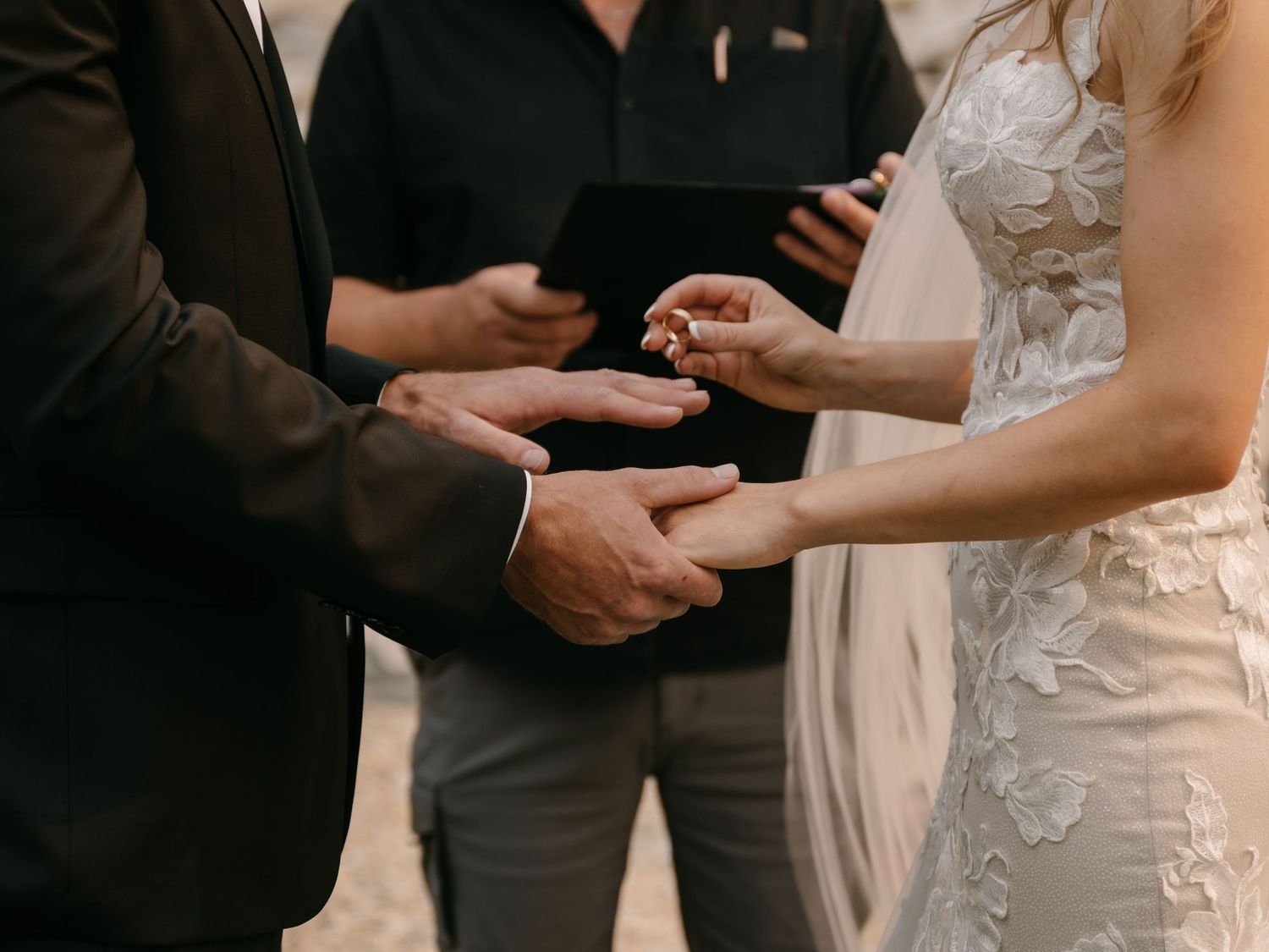 bride and groom looking at each other