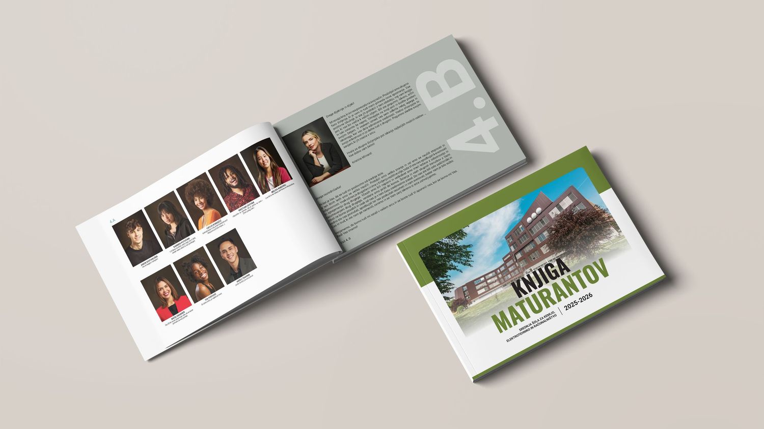 White brochure or marketing materials fanned out on a light colored surface showing business document layouts.